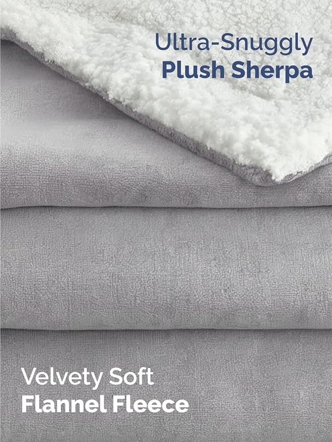Sherpa Fleece Blanket King Size - Reversible Sherpa Fleece King Blanket - Super Soft Double Sided for Bed, Sofa, Couch - Thick, Warm, Fuzzy and Plush - Luxurious Bedding for Winter - Grey, 90" x 108"