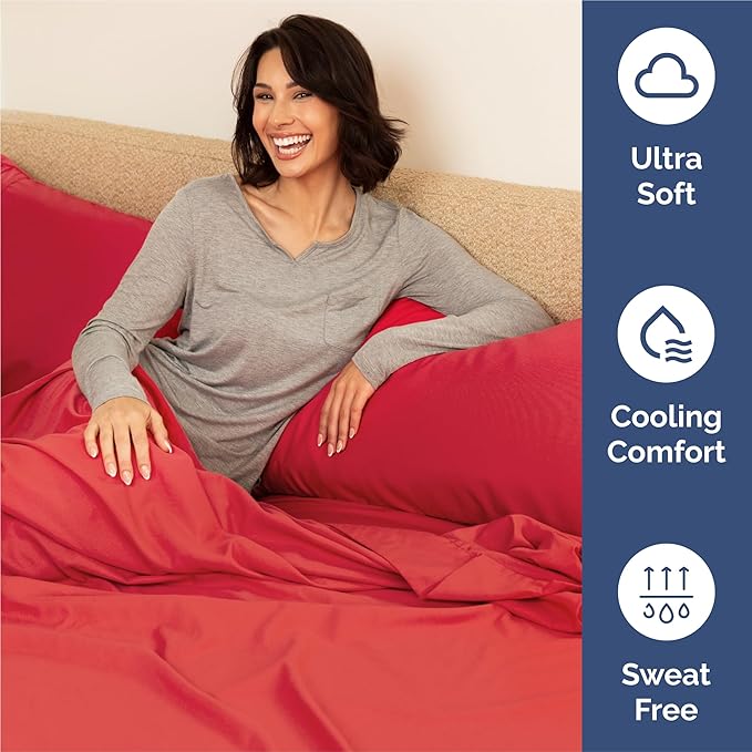 King 6 Piece Sheet Set - Cooling, Comfy & Breathable - Hotel Luxury Bedding - Includes Fitted Sheet for Women, Men, Kids and Teens - 1 Flat, 1 Fitted Sheet, 4 Pillowcases with Deep Pockets - Red