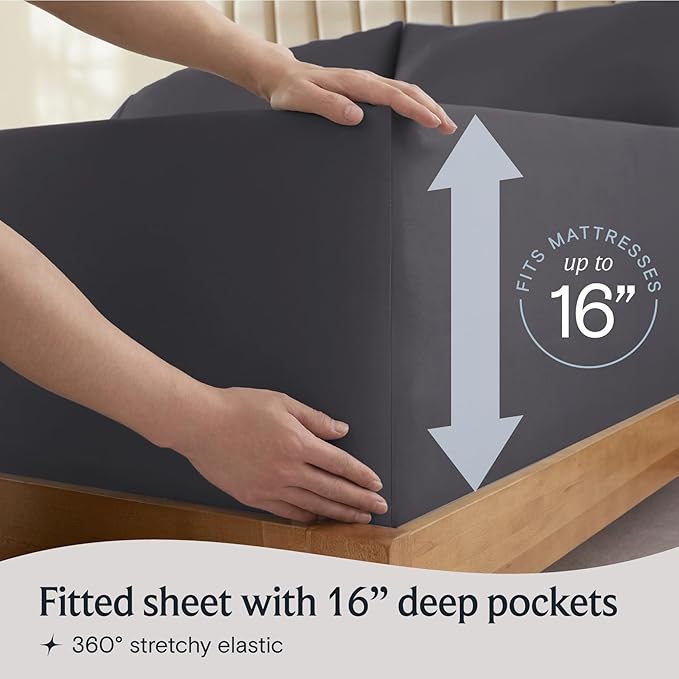 LuxClub 5 PC Split King Sheet Set, Deep Pockets Wrinkle Free Cooling Bed Sheets Hotel Bedding for Women, Men, Includes 2 Fitted Sheet, 1 Flat Sheet and 2 PillowcasesDark Grey