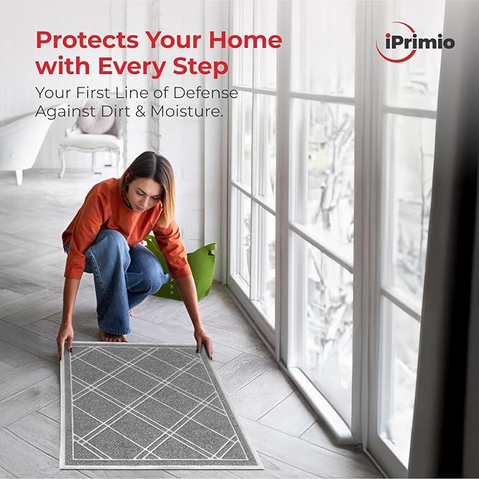 SlipToGrip Door Mat - Durable Door Outdoor Mats for High Traffic - Plaid Grey Mat with Water-Resistant Surface, Dura Loop - No-Slip and Easy-to-Clean for Indoor and Outdoor Entryway, 42 x 35 Inch
