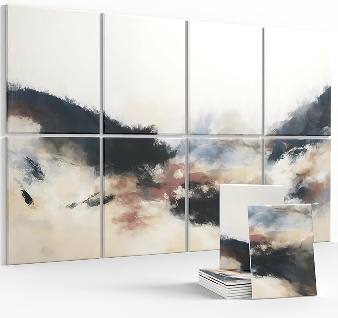 Wall Art Acoustic Panels,47''X31''Soundproof Wall Panels-8-Pack with 50 Adhesive Tabs, Decorative Sound Absorbing Panels for Living Room and Recording Studio, Offices-Silent Fjord