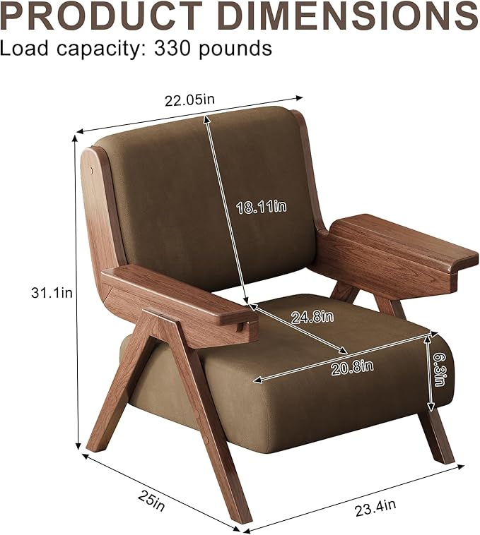 Accent Chair Mid Century Modern Chair, Velvet Upholstered Lounge Arm Chair with Solid Wood, Cozy Reading Chair for Living Room, Bedroom, Balcony (Coffee, Single Chair)