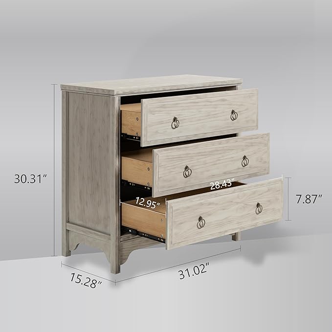 Chogori Solid Wood Dresser for Bedroom- Natural Wood Veneers & Water Based Paint Finished- Vintage Chests of Drawers, Small 3 Drawer Dresser (2, Antique Gray)