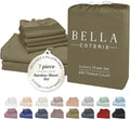 Bella Coterie 7 Piece Luxury Bamboo Viscose Split King Size Sheet Set | 2 Fitted Sheets for Adjustable Beds | 100% Organically Grown | Cooling for Hot Sleepers | 4 Pillowcases [Olive]