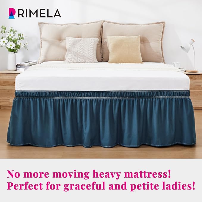 RIMELA Dark Teal Bed Skirt King Size 18 Inch Drop, Wrap Around Elastic Bedskirt, Dust Ruffle for Adjustable Bed Base Machine Washable Easy to Install Bed Skirts