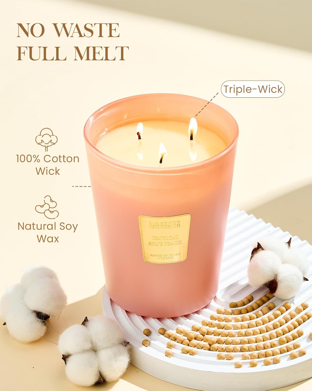 M&SENSE Tropical Spice Peach Scented 35oz 150H Burn Time, 3-Wick Natural Aromatherapy Candle Highly Scented Long Lasting, Home Fragrance Housewarming Gifts New Home Gift Ideas