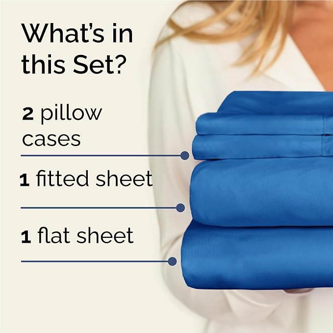 Twin XL 4 Piece Sheet Set - Cooling, Comfy & Breathable - Hotel Luxury Bedding, Includes Fitted Sheet for Women, Men, Kids & Teens - 1 Flat, 1 Fitted Sheet, 2 Pillowcases w/Deep Pockets - Royal Blue