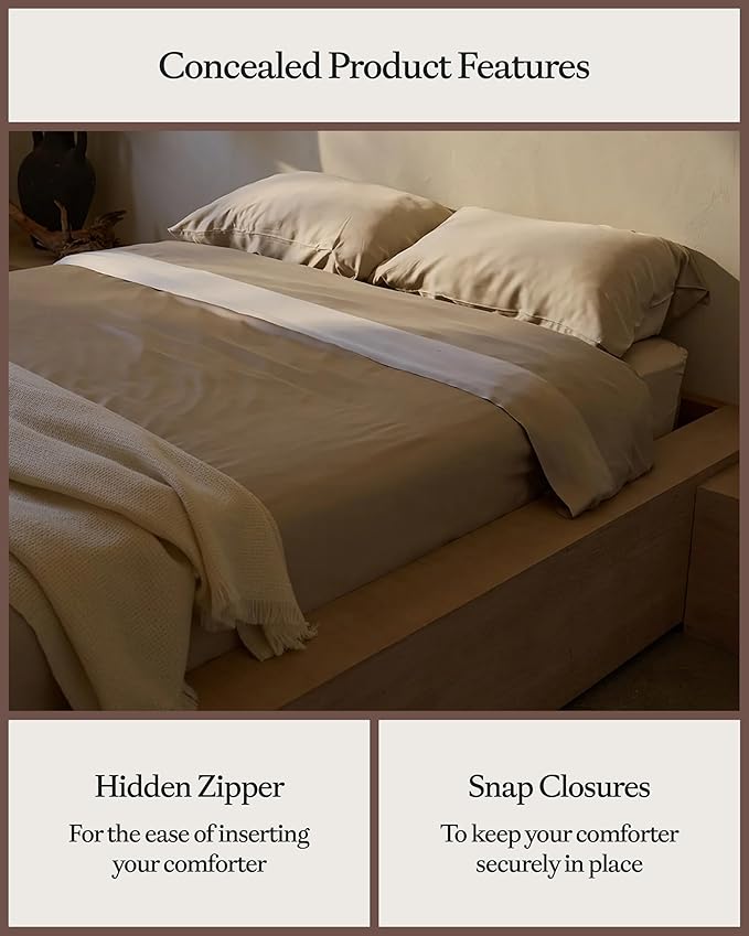 Cozy Earth Luxury Duvet Cover King - 100% Viscose from Bamboo - Ultra-Soft, Cooling & Lightweight Duvet Cover - Temperature-Regulating Bedding with Concealed Zip & Interior Snap Closures - Driftwood