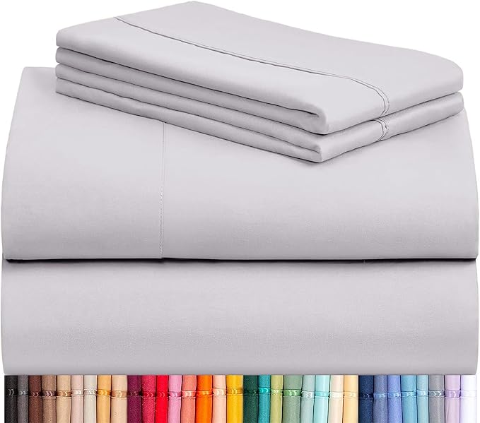 LuxClub 4 PC Sheet Set Bed Sheets Deep Pockets 16" Eco Friendly Wrinkle Free Cooling Machine Washable Hotel Bedding Silky Soft - Dove Gray King