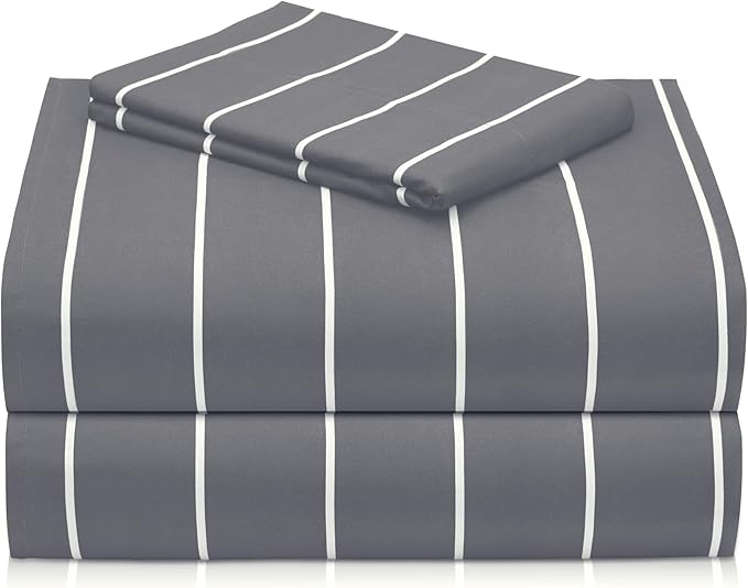 LuxClub 3 PC Twin Sheet Set, Deep Pockets Wrinkle Free Cooling Bed Sheets Hotel Bedding for Women, Men, Kids & Teens, Includes 1 Fitted Sheet, 1 Flat Sheet and 1 Pillowcase-Striped - Light Grey