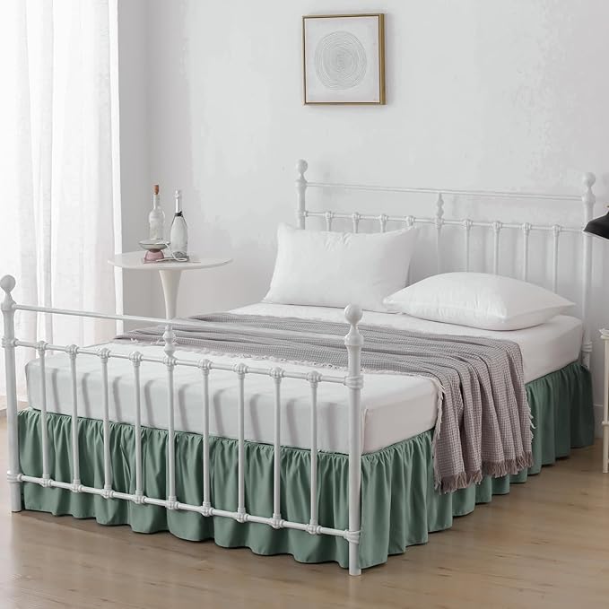 Bed Skirt Queen Size Ruffled Bed Skirt with Split Corners, 18 Inch Drop Dust Ruffle Bed Skirts with Platform, Sage Green, 18" Queen