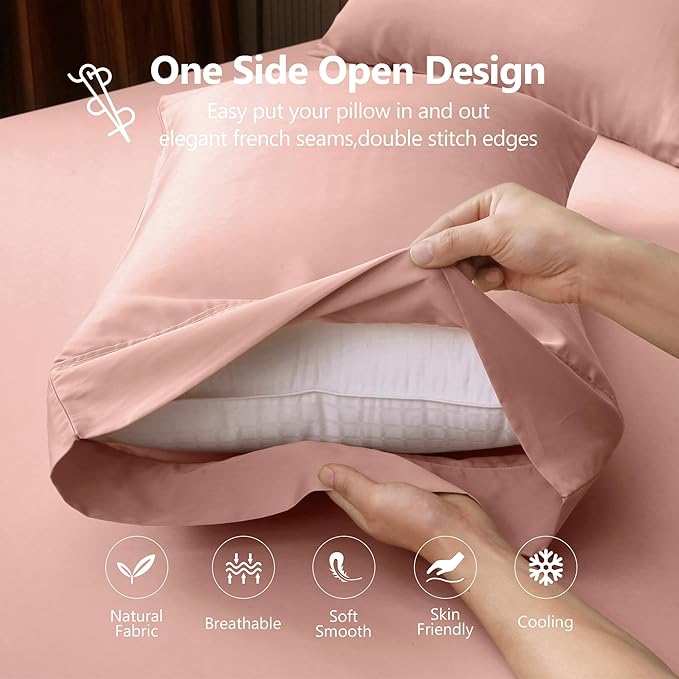 California King Sheets, Rayon Derived from Bamboo, Cooling Bed Sheets Set,Deep Pocket Up to 16", 4 Pieces Silky Soft, Breathable Bedding Sheets & Pillowcases(Pink,California King)