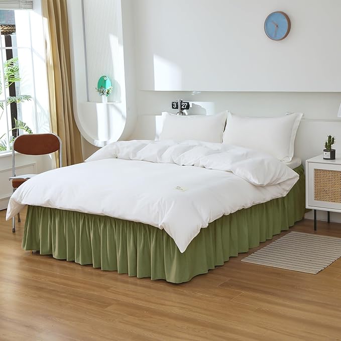 MEILA Full Bed Skirt, Wrap Around Ruffle Bed Skit for Full Beds with 24 inch Drop, Elastic Dust Ruffles Easy Fit Wrinkle & Fade Resistant, Sage