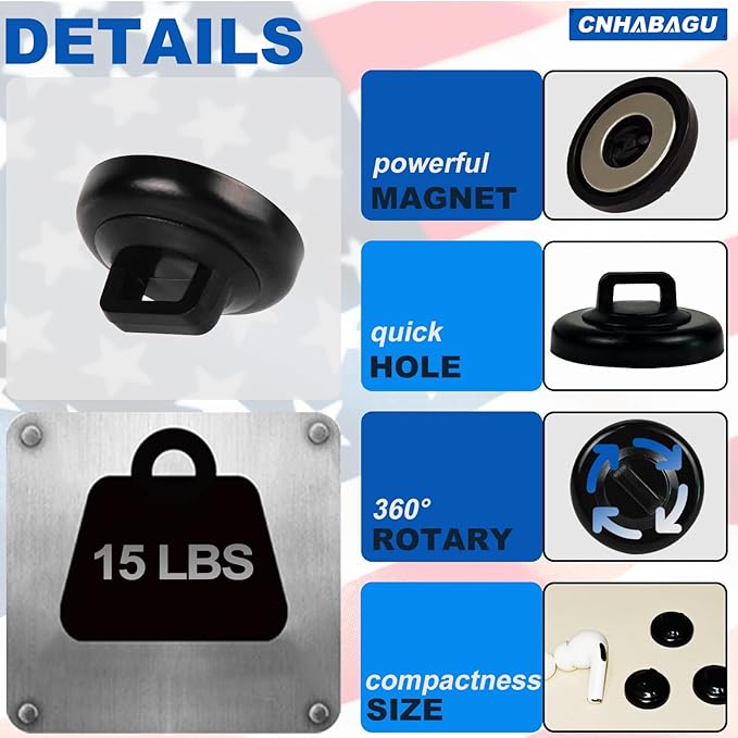 Magnet Zip Tie Mount Magnetic Zip Ties Mount Base Holder Multipurpose Wire Cable Holder Mount Wire Clips Management for Home Office Marine Electrical Wiring (D19 0.75in, 10 Piece)