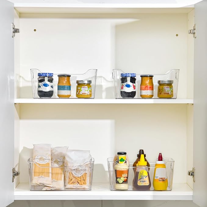 Clear Plastic Storage Bins - 12 Pack Pantry Organizers and Storage, Clear Pantry Organizer Bins, X-Large Plastic Containers with Handle for Kitchen,Freezer,Cabinet,Closet,Bathroom Under Sink