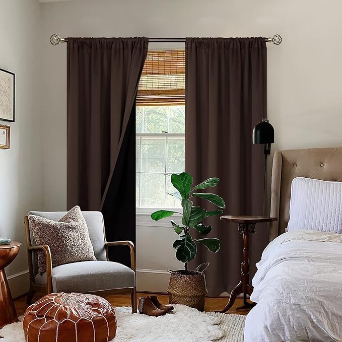BGment Thermal Insulated 100% Blackout Curtains for Bedroom with Black Liner, Double Layer Full Room Darkening Noise Reducing Rod Pocket Curtain (42 x 84 Inch, Brown, 2 Panels)