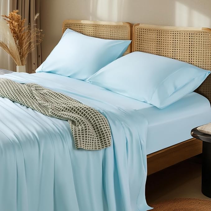 LBRO2M 1000 Thread Count 100% Egyptian Cotton Sheets Set Twin, 3 Piece Sets Bed Sheet Deep Pocket Sheet Set 16" Soft Comfortable All Season (Twin, Light Blue)