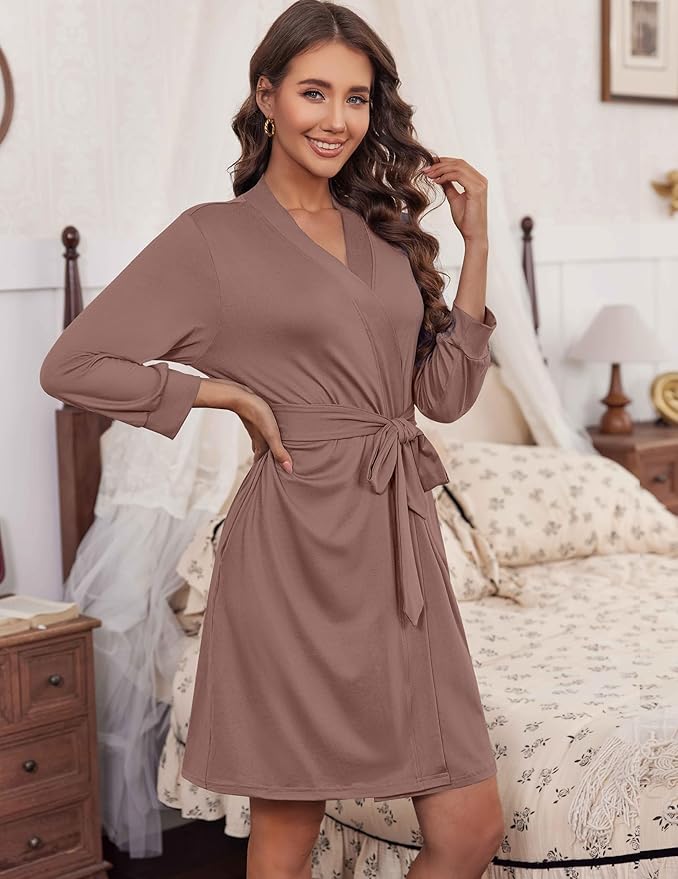 HOTOUCH Womens Robe Lightweight Short Knit Bathrobe Soft Ladies Sleepwear with Pockets
