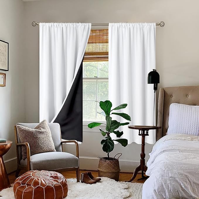 BGment White Blackout Curtains for Bedroom 63 Inch Long - Thermal Insulated Black Out Curtains Room Darkening Soundproof Rod Pocket Window Curtains for Living Room, Each Drape Panel 52 Inch Wide