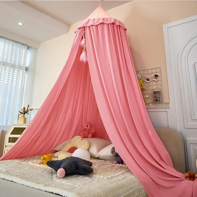 Dix-Rainbow Princess Bed Canopy for Kids, Soft and Durable Dreamy Mosquito Net Bedding, Girls Room Tent, Children Reading Nook Indoor Decor (Coral Pink)