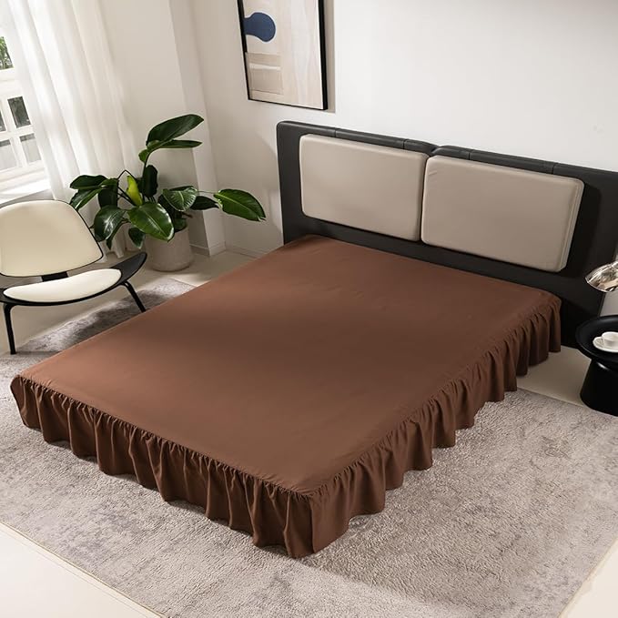 TSUTOMI Brown Bed Skirt Twin Size Ruffled Bed Skirt with Split Corners, Twin Bed Skirt 18 Inch Drop,Twin Size Bed Skirt Brown for Ruffled Bed Skirt with Split Corners, Bed Skirt Twin Size