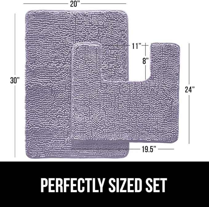 GORILLA GRIP Bathroom Rug Sets, Soft Chenille 2 Piece Area Rugs Set, Toilet Base Mat and 30x20 Carpet, Absorbent Microfiber Washable Mats Dry Quickly, Home Décor and Bath Room Accessories, Lt Purple