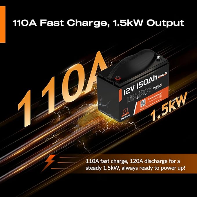 12V 150Ah LiFePO4 Lithium Battery 3 Pack- BCI Group 31 with Bluetooth | Built-in 110A BMS & Low-Temp Protection | 15000+ Deep Cycles for Solar RV Marine Off-Grid