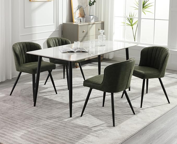 EALSON Modern Dining Chairs Set of 4 Leather Upholstered Accent Dining Room Chairs with Metal Legs Comfortable Armless Kitchen Chairs for Living Room/Dining Room,Green