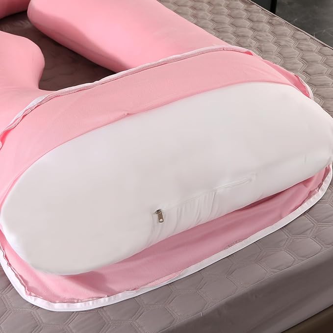 BATTOP Pregnancy Pillows for Sleeping- Ultra Soft Full Body Maternity Pillow, U-Shaped Pregnancy Pillow for Side Sleepers with Removable Cover, Supports Back, HIPS, Belly & Legs (Pale Pink)