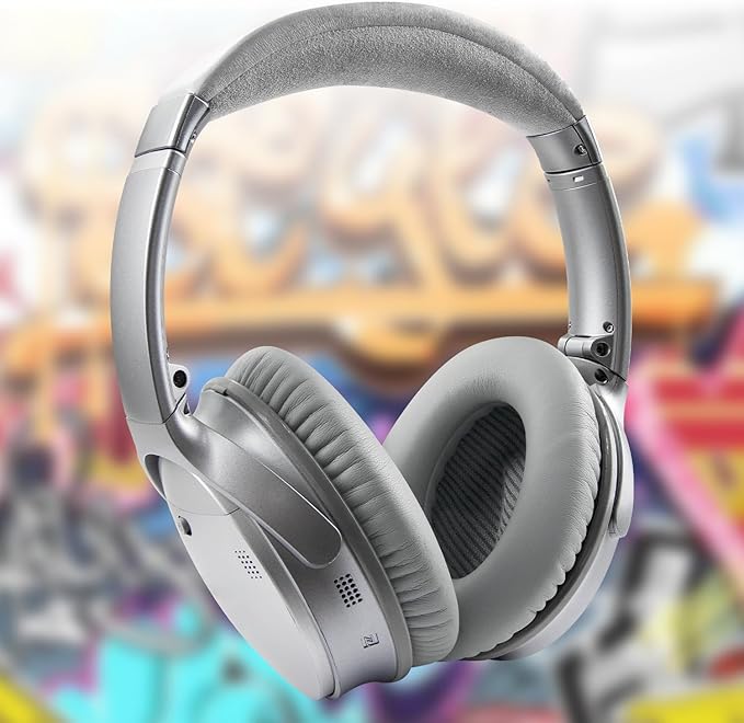 SoloWIT Ear Pads Cushions Replacement, Earpads for Bose QuietComfort 35 (QC35) and Quiet Comfort 35 II (QC35 II) Over-Ear Headphones, Softer Leather, Noise Isolation Foam - PL Silver