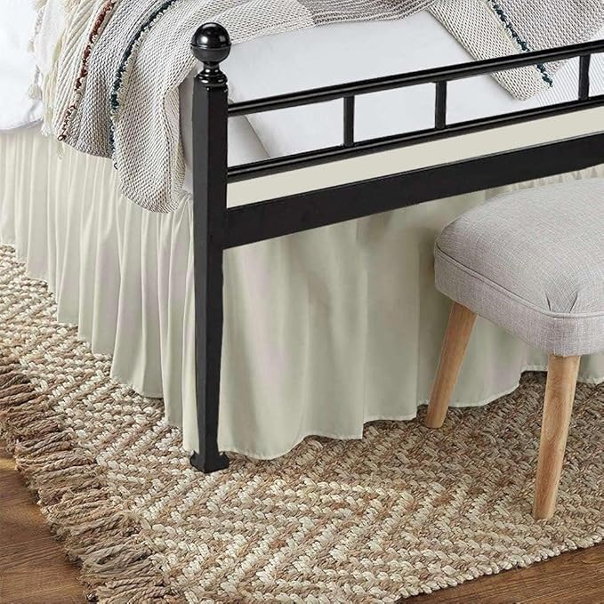 Ivory Solid Ruffled Bed Skirt Twin-XL-10 Inch Drop Split Corner, Microfiber Bedskirt with Platform Three Sided Coverage