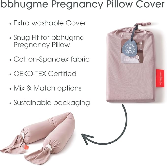 bbhugme Adjustable Pregnancy Pillow with Removable Eucalyptus Cover & Extra Dusty Pink Cover - Full Body Support for Pregnant Women