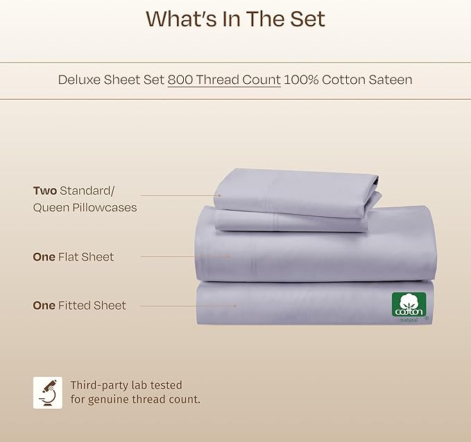 California Design Den Luxury 800 Thread Count Sheets Queen - 100% Cotton Sateen for Queen Size Bed, Bedding Set with Deep Pockets - Lavender