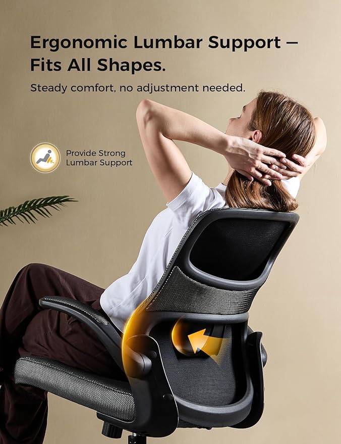 Office Chair, Mesh Ergonomic Desk Chairs, Comfy Computer Gaming Chair with Adjustable Height & Flip-up Armrest, Lumbar Support & Swivel Function for Home Office (Black)