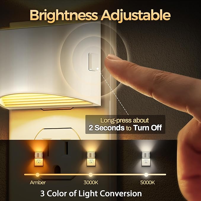 DORESshop LED Night Light[2 Pack], White Night Lights Plug into Wall, 3 Level Brightness Adjustable Plug in Night Light, Dusk to Dawn Sensor, Nightlights for Adults, Bedroom, Bathroom, Hallway, 3CCT