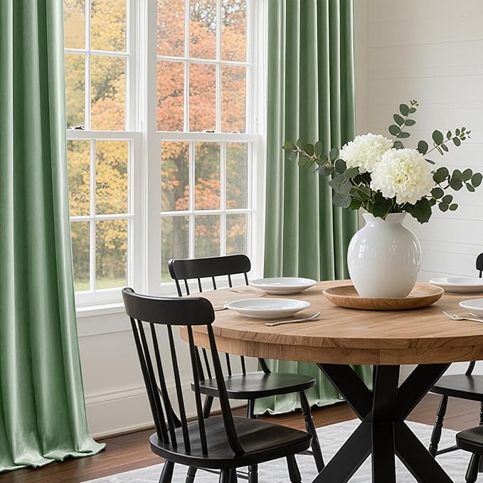 Sage Green Velvet Curtains for Bedroom, Thermal Insulated Room Darkening Luxury Blackout Curtains 90 Inches Long Back Tab Rod Pocket Window Drapes for Living Room Nursery, W52 x L90, 2 Panels