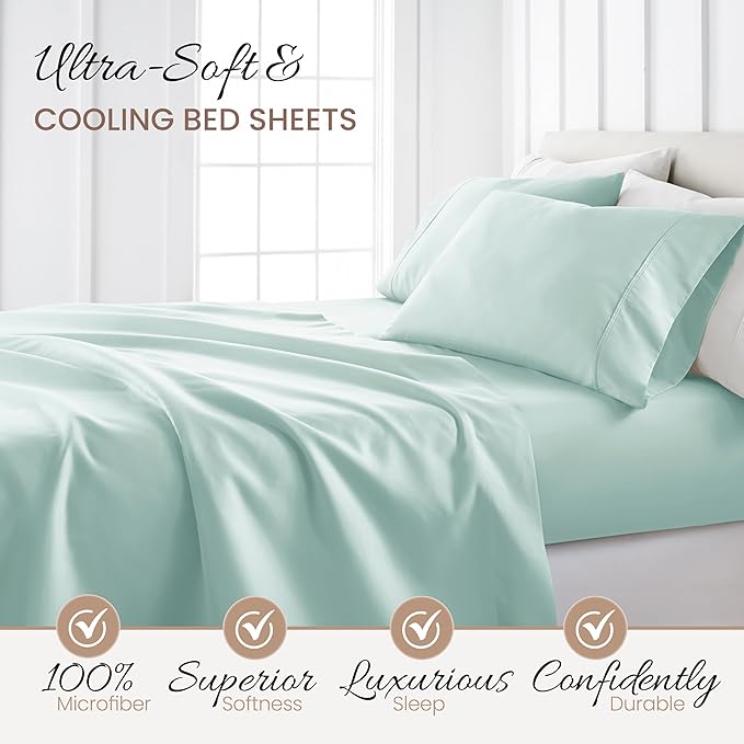 Linen Market Bed Sheets for Twin Size Bed (Aqua) - Sleep Better Than Ever with These Soft and Cooling Twin Sheets - Deep Pocket Fits 16" Thick Beds - 3 Piece Twin Sheet Set