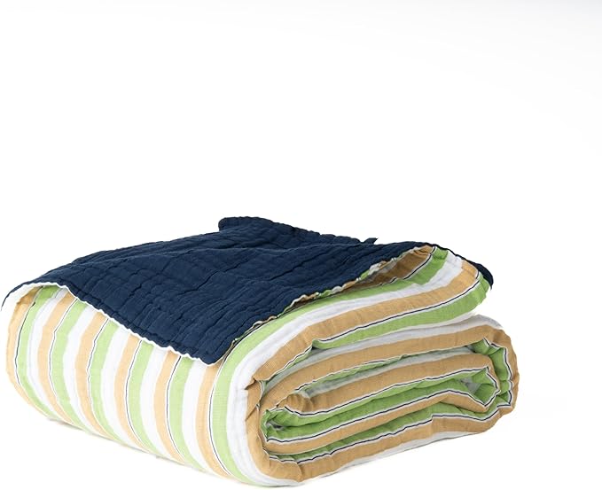 Salt Earth 100% Cotton Muslin Throw Blanket, Gauze Blanket 50"X60" Throw 6 Layered for Couch, Bed, Living Room, Home,Lightweight & All Season Blankets & Throws, Skin Friendly (Dress Blue/Print)
