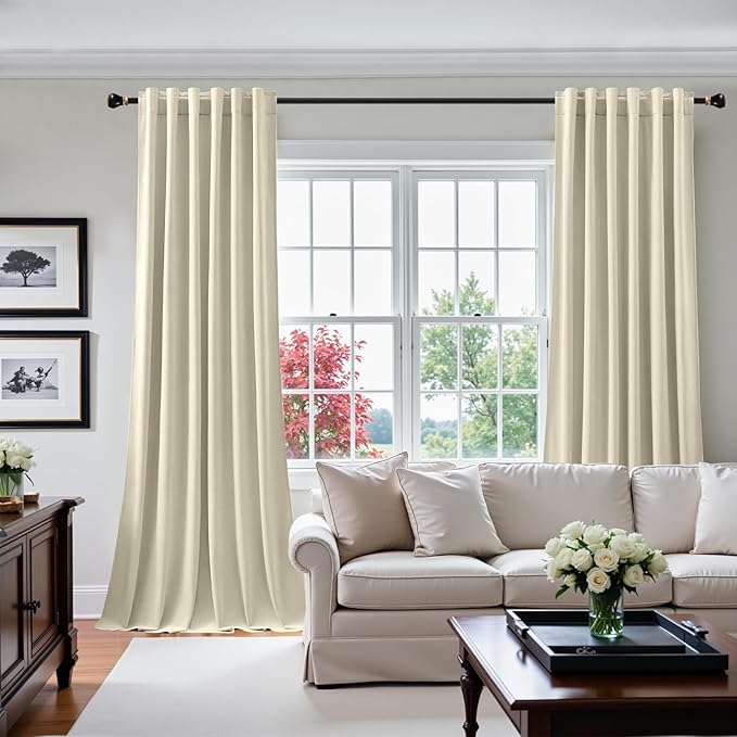 Velvet Curtains 108 Inches Long for Living Room, Luxury Room Darkening Thermal Insulated Soft Heavy Velvet Curtain Privacy Drapes for Home Office, Back Tab Rod Pocket, Ivory, W52 x L108, 2 Panels