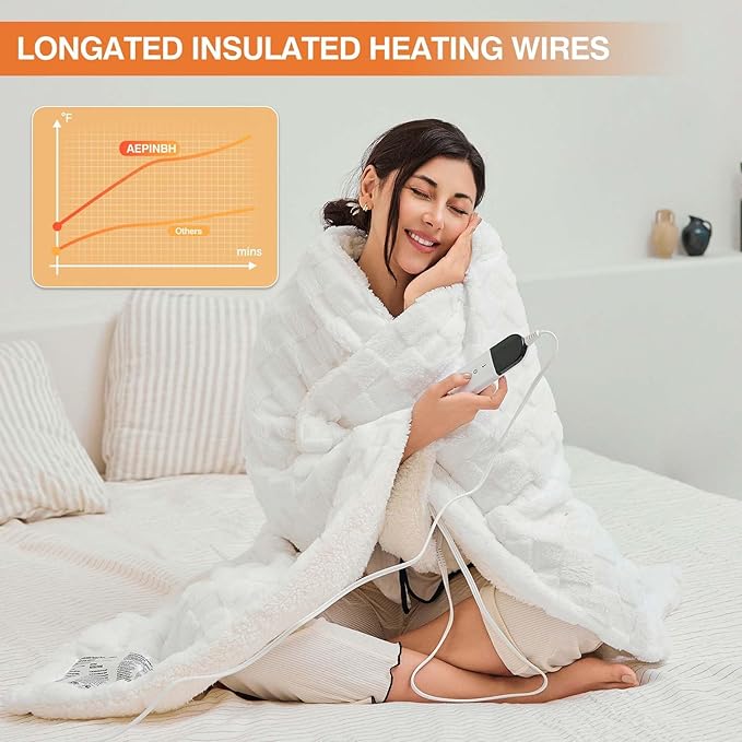 Electric Blanket, Heated Blanket with 6 Heat Levels & 10 Hours Auto Off, Soft Checked Flannel Fast Heating Blanket with ETL & FCC Certification (White, 72"X84")