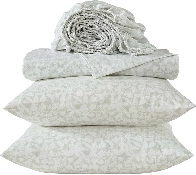 Tommy Bahama - Queen Bed Sheets, Crisp & Cool Cotton Percale Bedding with Matching Pillowcases, Lightweight Bed Set, Oeko-Tex Certified (Palm Day Green)