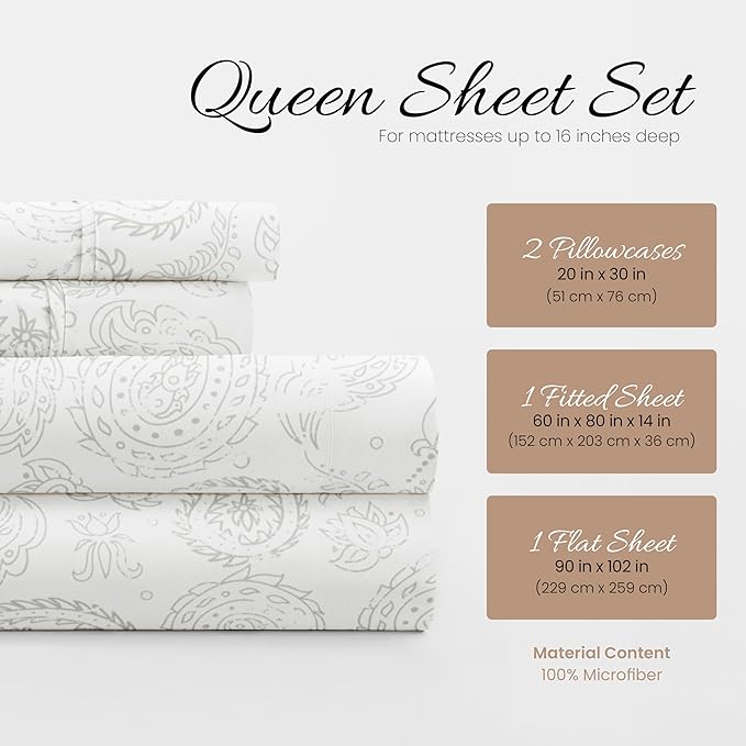 Linen Market 4 Piece Queen Sheet Set (Gray Floral) - Sleep Better Than Ever with These Ultra-Soft & Cooling Bed Sheets for Your Queen Size Bed - Deep Pocket Fits 16" Mattress