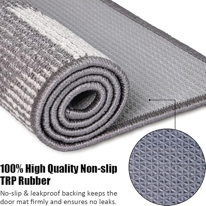 Indoor Doormat 24"x 36", Absorbent Front Back Door Mat, Rubber Backing Non Slip Floor Mats Inside Mud Dirt Trapper Outside Entrance Front Door Rug Carpet, Machine Washable Low Profile - Grey Geome