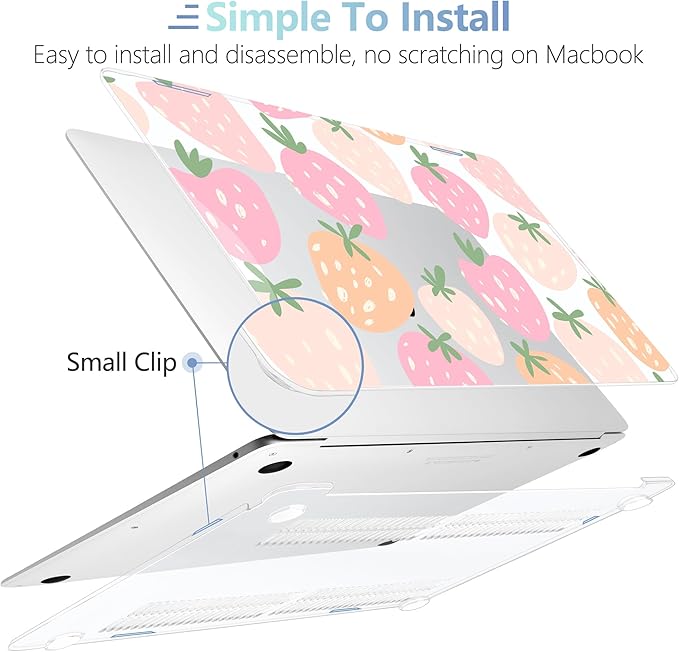 MEEgoodo for MacBook Air 13 inch Case 2021 2020 2019 2018 Released A2337 M1 A2179 A1932 with Touch ID, Plastic Hard Shell & Keyboard Cover Compatible with MacBook Air Case 13.3,Cute Drawn Strawberries