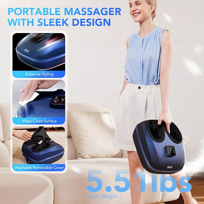 SKG Foot Massager with Heat and Remote, Upgrade Electric Feet Massager for Plantar Fasciitis Pain Relief, 3 Levels Compression Massage for Neuropathy Plantar Fasciitis, Up to Size 13 Home Office Use