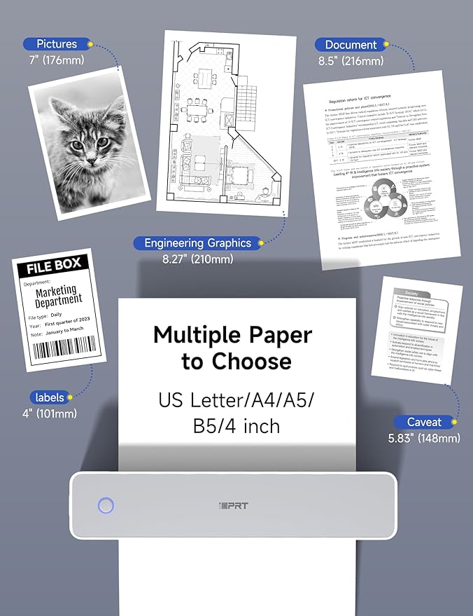 iDPRT MT610 Pro Portable Thermal Printer, 300DPI HD Mobile-Travel-Printers, Inkless-Wireless-Small-Printer for Home Use, Office, Vehicles, Bluetooth Printers Supports 8.5" x 11" US Letter&A4&A5 Size
