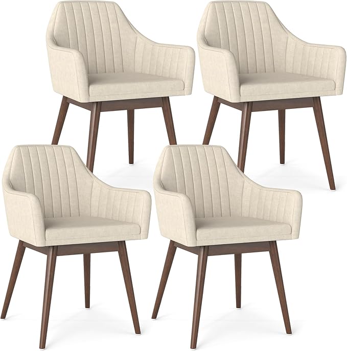 Giantex Upholstered Dining Chairs Set of 2, Mid Century Kitchen Chairs with Solid Wood Legs, Wrap-Around Backrest, Modern Accent Armchair for Living Room, Dining Room, Bedroom, Beige