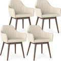Giantex Upholstered Dining Chairs Set of 2, Mid Century Kitchen Chairs with Solid Wood Legs, Wrap-Around Backrest, Modern Accent Armchair for Living Room, Dining Room, Bedroom, Beige