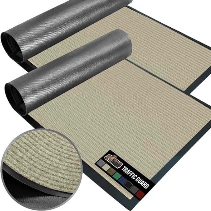 GORILLA GRIP Waterproof Traffic Guard Door Mat, 2 Pack Heavy Duty Entryway Mats, Strong Rubber Back Commercial Utility Rugs for Office Hallway, Garage Floor and Home, Low Profile Carpet, 29x17, Beige