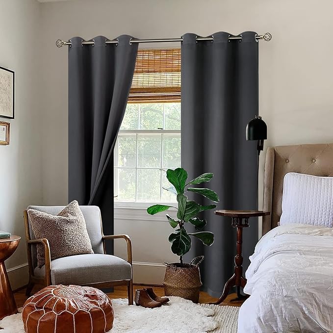 BGment Thermal Insulated 100% Blackout Curtains for Bedroom with Black Liner, Double Layer Full Room Darkening Noise Reducing Grommet Curtain (42 x 84 Inch, Dark Grey, 2 Panels)